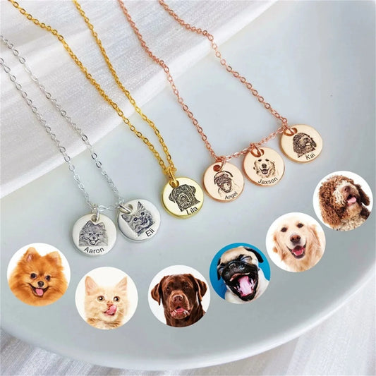 Custom Pet Engraved Necklace - Personalized Pendant with Your Pet's Face & Name