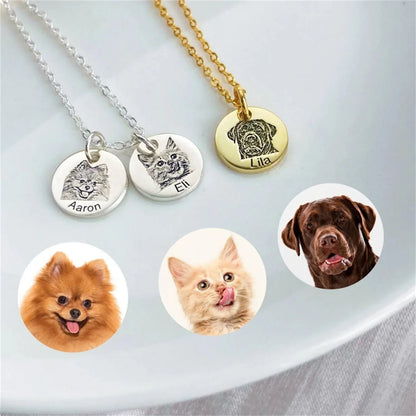 Custom Pet Engraved Necklace - Personalized Pendant with Your Pet's Face & Name