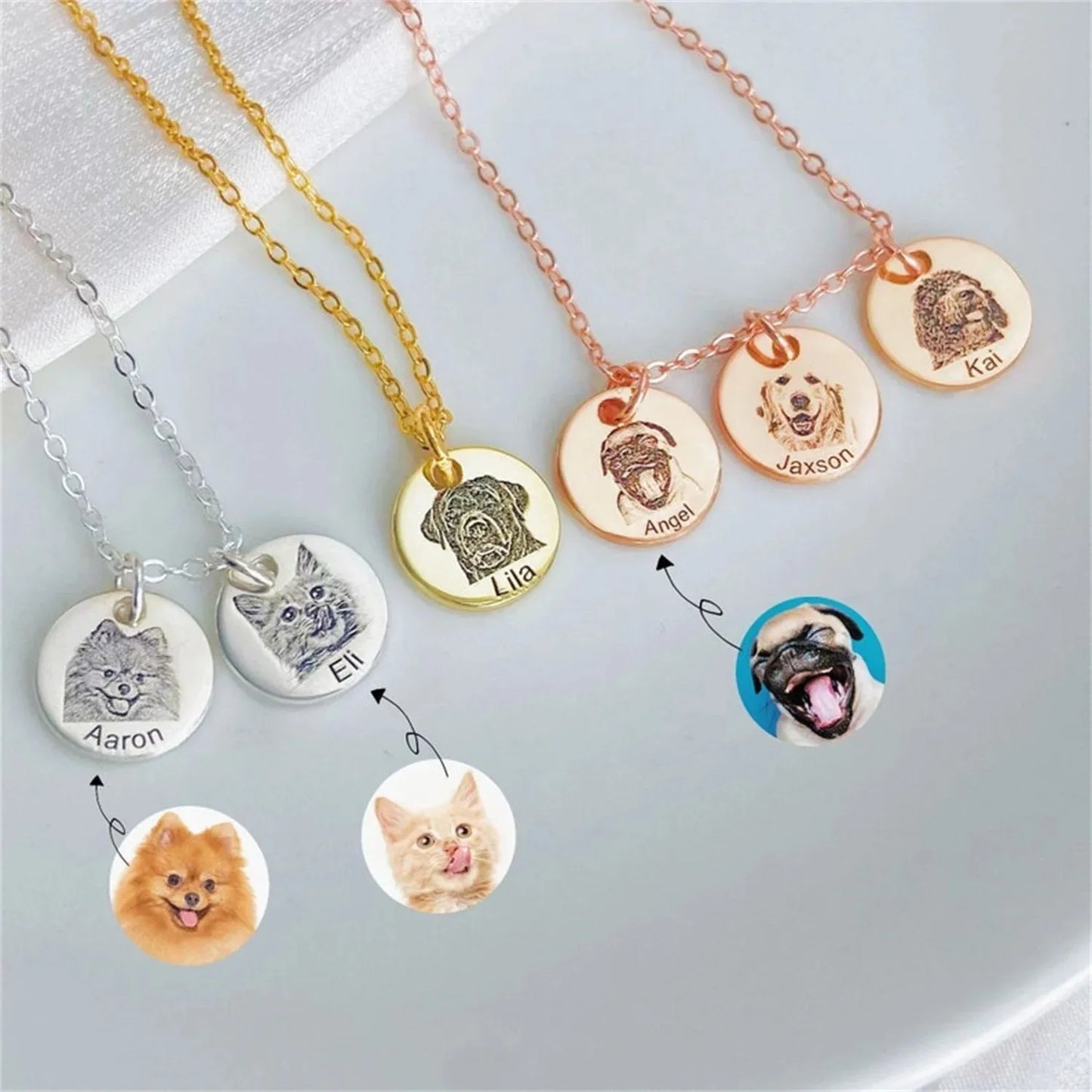 Custom Pet Engraved Necklace - Personalized Pendant with Your Pet's Face & Name