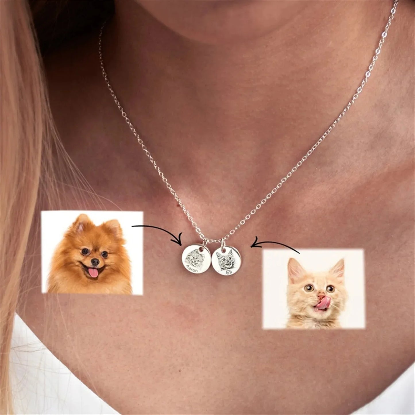 Custom Pet Engraved Necklace - Personalized Pendant with Your Pet's Face & Name